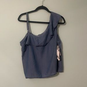 Womens Denim Colored Crave Fame Sleeveless Shirt Size 1x  **TA2931**